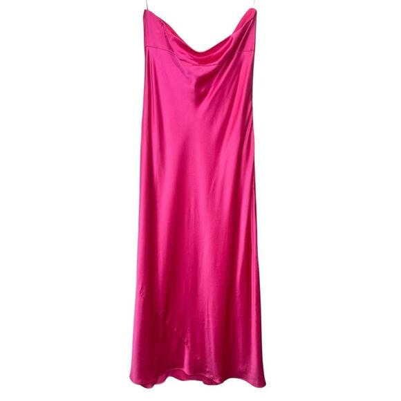 NEW Reformation Joana Silk Midi Dress Flambé Pink Size Large - Picture 5 of 8